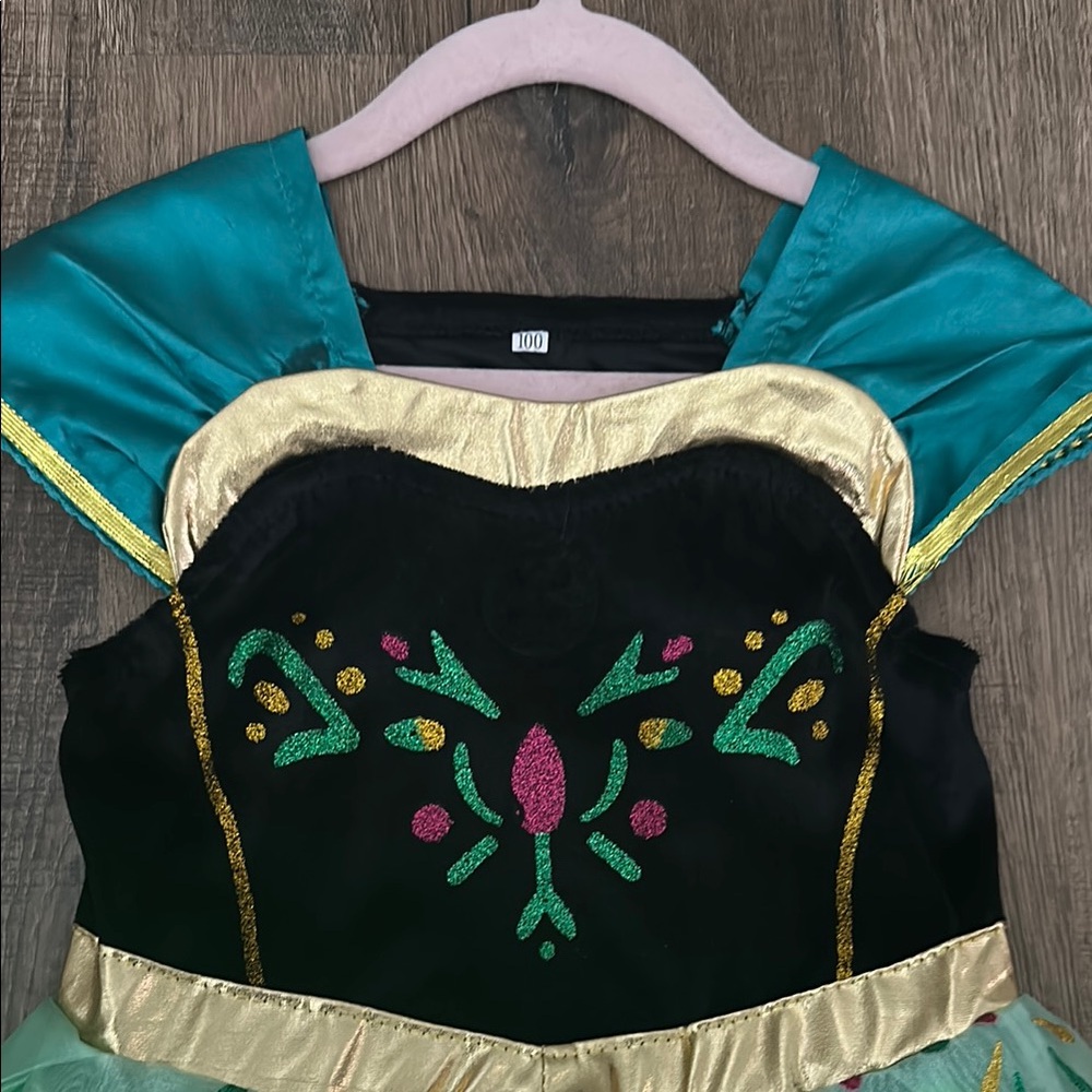 Kids Frozen Anna Green and Gold Light-Up Costume Dress - Picture 6 of 11